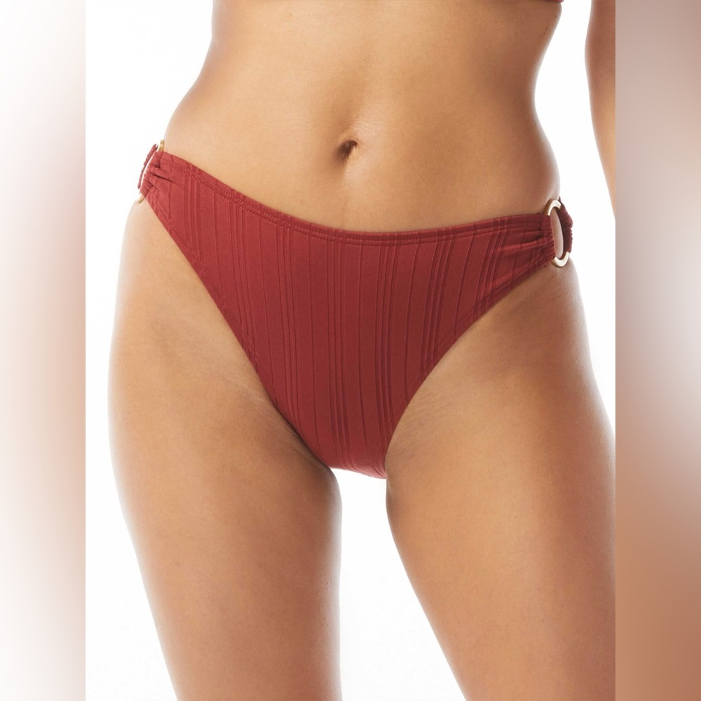 Vince Camuto Ring High Leg Bikini Bottom - Ripple Effect In Red Size Medium NWOT